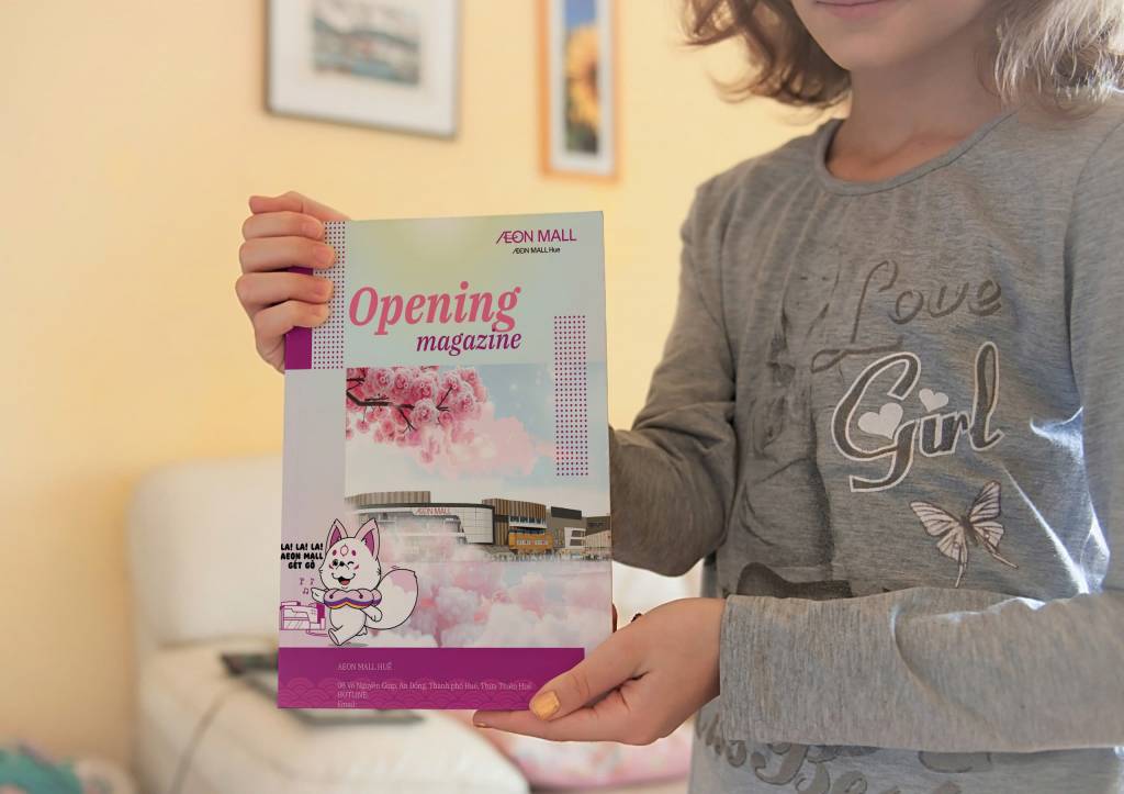 AEON MALL Huế Opening Magazine với thiết kế hoa anh đào và linh vật dễ thương